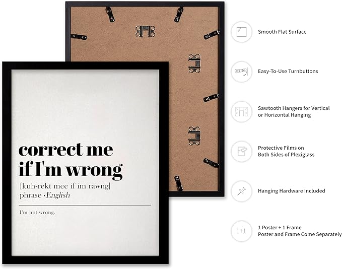 Poster Master Typography Poster - Retro Dictionary Print - Correct Me If I'm Wrong Definition, Book Page, Funny - Gift for Colleague, Friend - Wall Decor for Home, Office, 16x20 Black Framed
