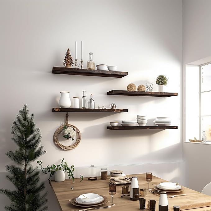 GXYAWPJ 36 Inch Floating Shelves for Wall Rustic Brown Wood Wall Shelves for Bedroom Set of 4
