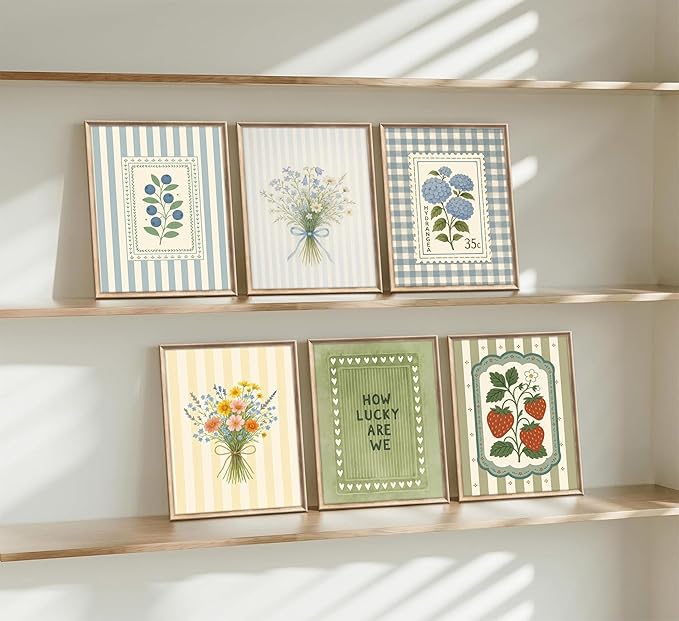 6Pcs Vintage Floral Poster Wall Art Cottagecore Botanical Painting Picture Wall Decor Vintage Botanical Posters Print Artwork for Girls' Room Bedroom Livingroom Home Decoration Unframed