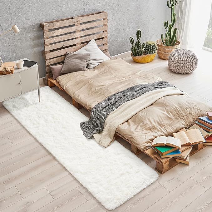 BENRON Soft Runner Rugs for Bedroom 2x10, Washable Long Runners for Hallway Entryway Kitchen Dorm, Fluffy Throw Rug for Kids Girls Room Decor Photo Prop, Cream White