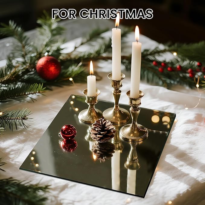 Square Mirrors Centerpieces, 12Pcs 12" Square Glass Mirror Centerpieces for Tables, Mirrors Table Centerpieces for Wedding Decorations, Parties, Baby Shower,Mirror Candle Trays