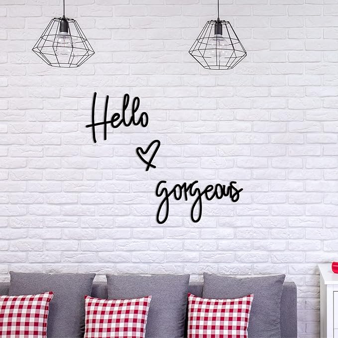 Blulu Hello Gorgeous Wall Decor Sign Hello Gorgeous Wall Art Minimalist Wooden Words Decor for Lash Room, Salon, Vanity or Makeup Room, Bathroom, Bedroom, Office(Black)