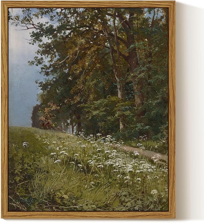 InSimSea Framed Canvas Wall Art, Vintage Landscape Painting, Rustic Nature Scenery Decor for Living Room Shelf Hallway,10x8in, Neutral Green Tones