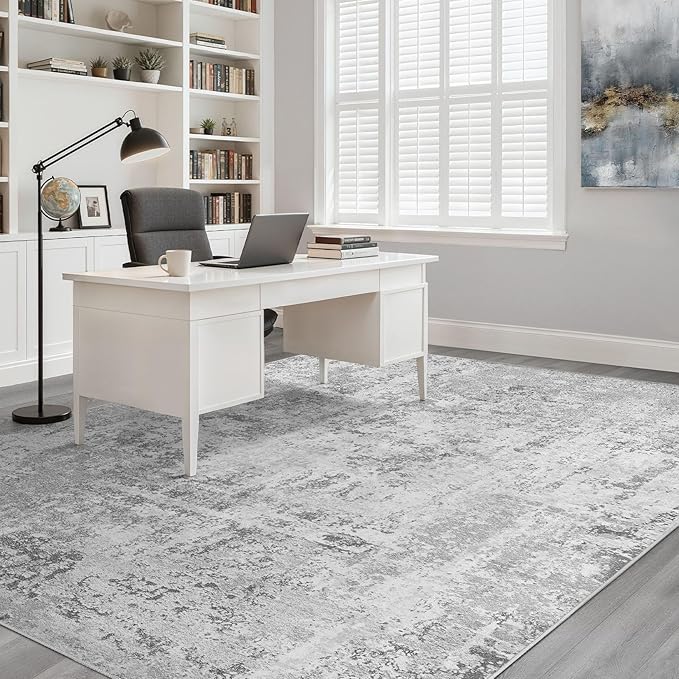 6x9 Area Rugs Living Room: Washable Large Neutral Rug Abstract Soft Modern Stain Resistant Indoor Floor Non-Slip Carpet for Bedroom Nursery Kids Office Playroom Dining Room Under Table- Light Gray