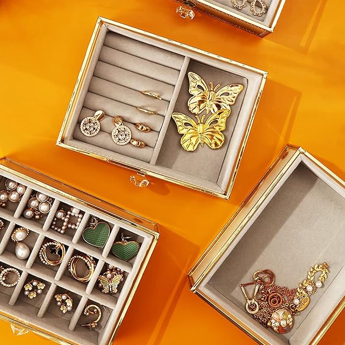 Jewelry storage box Makeup Organizers Glass Jewelry Box European Storage Case for Necklace Earring Ring Craft Containers Best Gifts for Women Jewelry Case ()