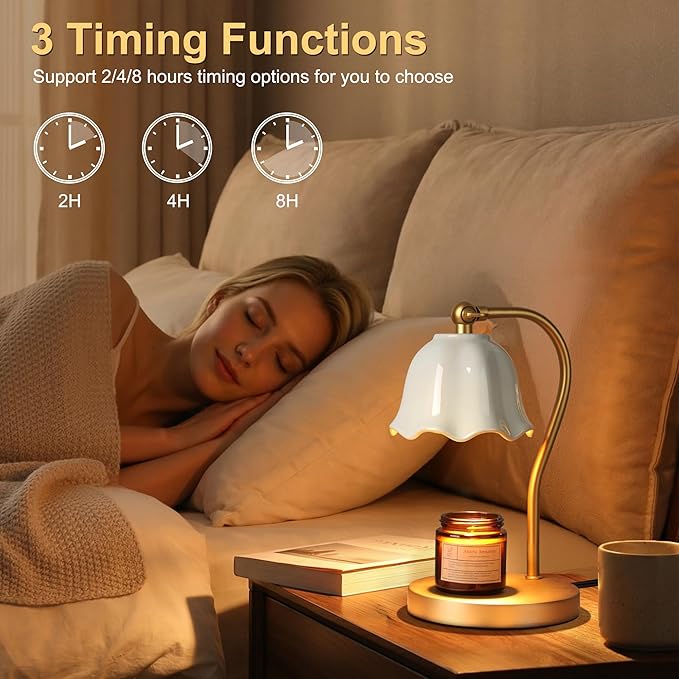 Candle Warmer Lamp with Timer Dimmer, Ceramic Candle Lamp Birthday Gifts for Women, Mom, House Warming Gifts Wax Melt Warmer for Jar Candles with 2 Bulbs, Gold