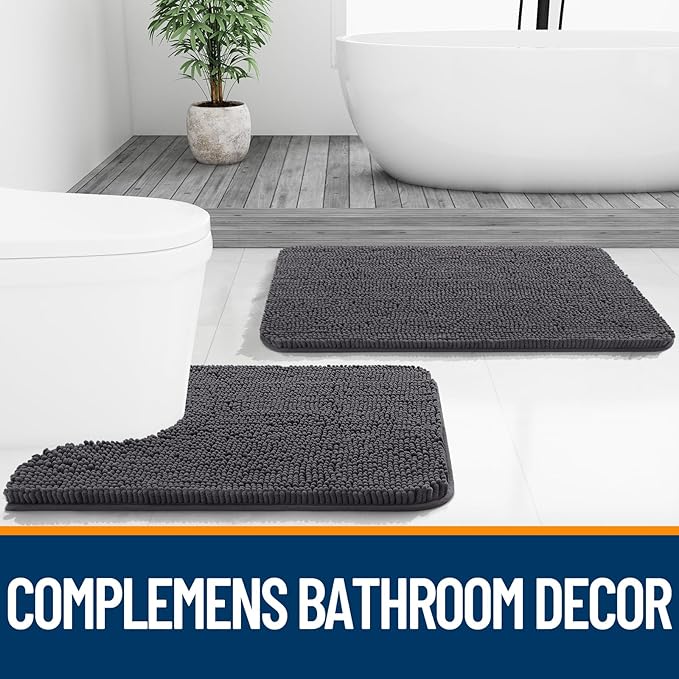 OLANLY Large Bathroom Rugs 50x30, Extra Soft Absorbent Chenille Bath Rugs, Rubber Backing Quick Dry, Machine Washable Bath Mats for Bathroom Floor, Tub and Shower, Home Decor Accessories, Dark Grey