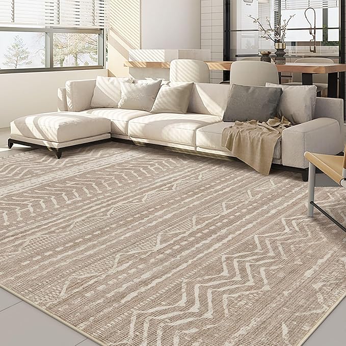Nakagishi 8x11 Area Rugs Living Room: Washable Boho Large Neutral Soft Farmhouse Area Rugs Stain Resistant Modern Non-Slip Indoor Floor Carpet for Bedroom Nursery Kids Playroom Office-Dark Brown