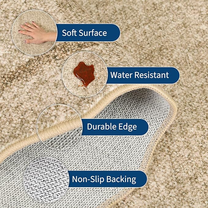 GarveeHome Scalloped Washable Round Rugs, Non-Slip Soft Round Rug 4ft Ultra-Thin, Small Boho Circle Stain Resistant Low Pile Carpet for Entryway Kitchen Bedroom Nursery Bathroom, Jute