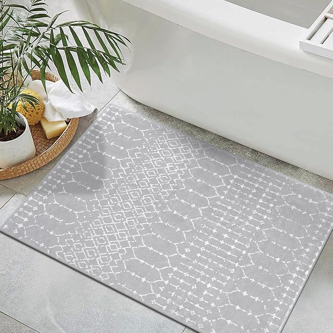 Lahome Moroccan Rugs for Entryway 2x3 Small Non-Slip Kitchen Rug Throw Lightweight Area Rugs for Bedroom Gray Vintage Print Distressed Bath Mat Floor Indoor Doormat Carpet for Laundry Living Room