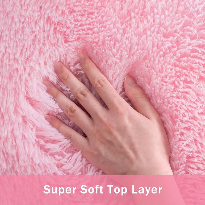 Fluffy Pink Area Rug for Bedroom Living Room Soft 5x7 Fuzzy Washable Rugs Non-Shedding Indoor Plush Rug for Nursery Kids Room Dorm Room Home Decor, High Pile Shaggy Floor Carpets(Pink 5'x7')