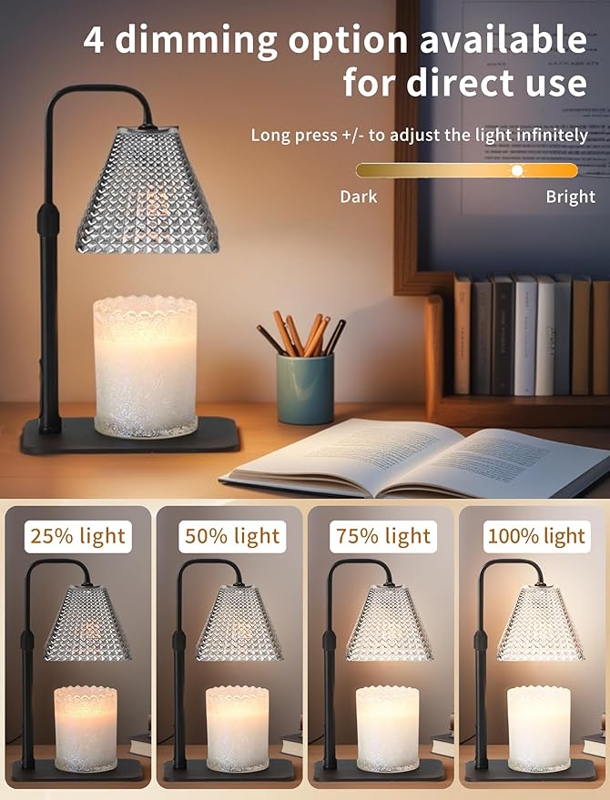 Candle Warmer Lamp with Timer & Dimmer, 2 Bulbs, Height Adjustable, Fit All Size Jar Scented Candles, Safe Aromatherapy Light for Sleep, Work, Yoga, Bedroom, Office, Gift (Crystal Pyramid)