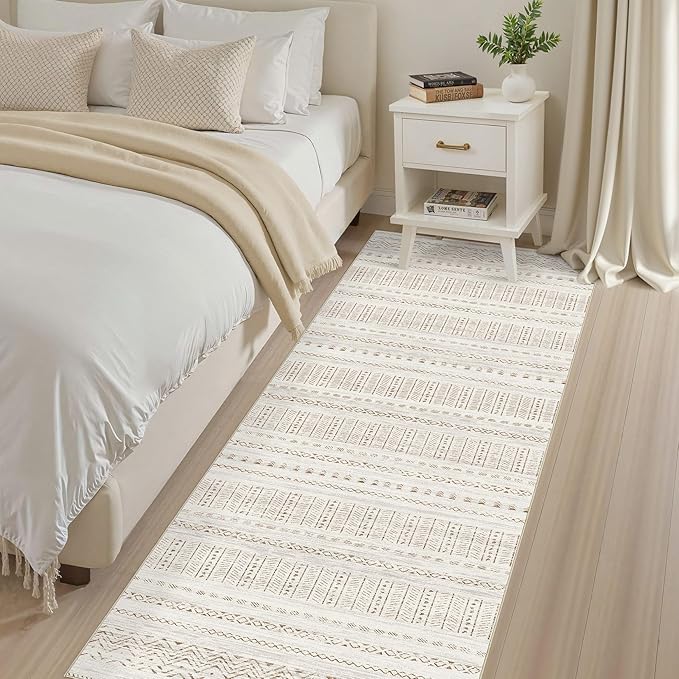 cotiled Hallway 2.6x10 Runner Rugs: Washable Boho Rugs with Non Slip Backing Large Soft Indoor Stain Resistant Carpet for Living Room Bedroom Farmhouse Dining Room Lightweight Home Decor Brown/Cream