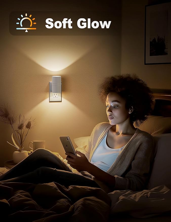 JandCase Night Lights Plug into Wall, Dimmable Night Light Plug in, Modern Night Light Dusk to Dawn Light Sensor, Warm White 3000K, 0-100LM Adjustable Brightness Nightlight for Hallway Bedroom, 4 Pack