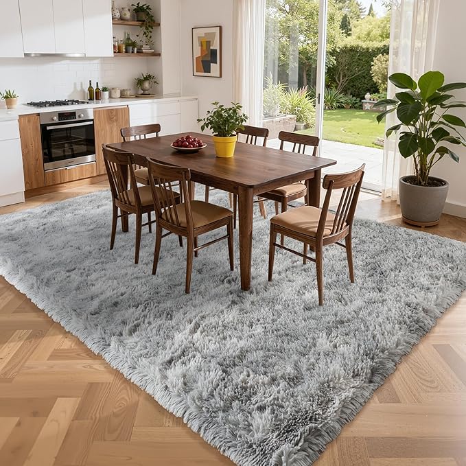 Fluffy Area Rugs for Bedroom - Soft Plush Shag Rug for Living Room Nursery Kids Room - Non Slip Fuzzy Shaggy Floor Carpets for Girls Boys Play Room Dorm Decor (Tie-Dyed Light Grey, 8' x 10')
