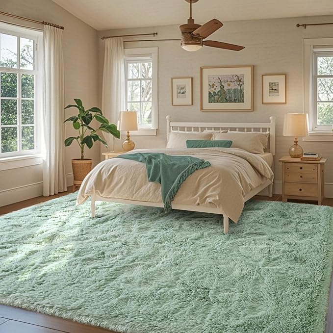 9x12 Area Rugs for Living Room Sage Green, Plush Soft Grass Fluffy Nursery Bedroom Carpet for Kids Teens Home Decor Aesthetic