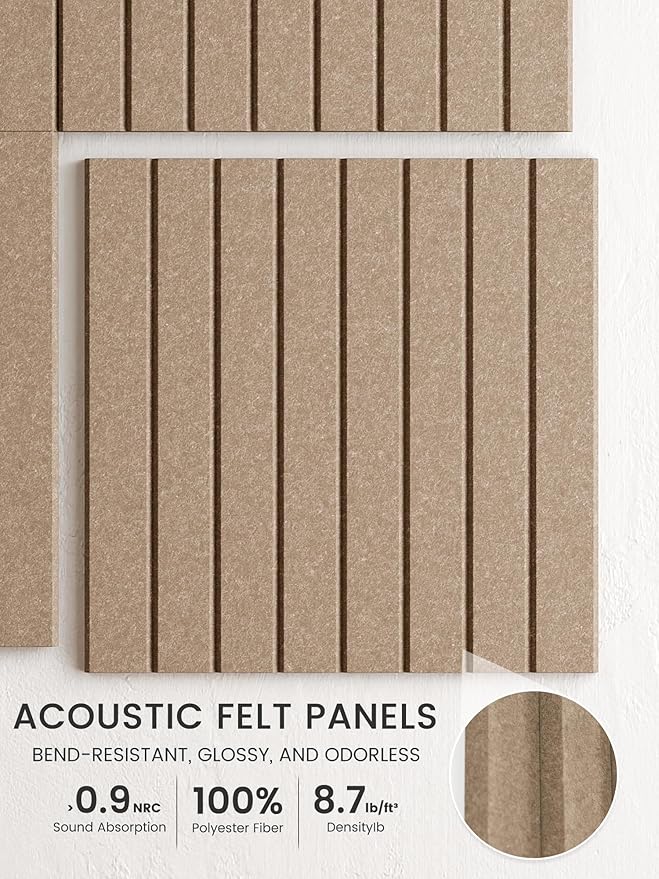 Bumusty Large Cork Board Alternative-48 x 36" Felt Bulletin Board Tiles, with 30 Pushpins, 70 Adhesive Tabs, Fine-Stripe 12-Pack, Cork Boards for Office Push Pin Board Felt Board-Taupe