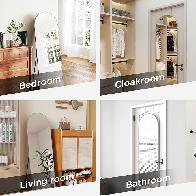 SCWF-GZ 57x20 Door Hanging Full Length Mirror, Floor (Height 5.7ft just Body in1.3ft) or Wall Mounted Metal Frame Arch Dressing Mirrors for Bedroom Bathroom Living Room 57 20 inch Silver