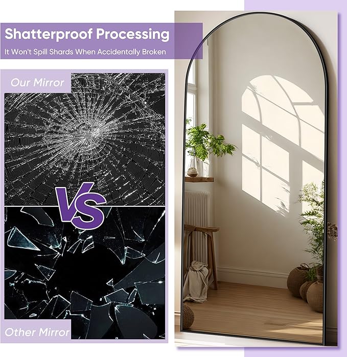 Full Length Mirror, 58"x19" Arched Floor Mirror Freestanding, Floor Standing Full Body Mirror with Stand for Bedroom, Hanging Mounted for Living Room Cloakroom, Black