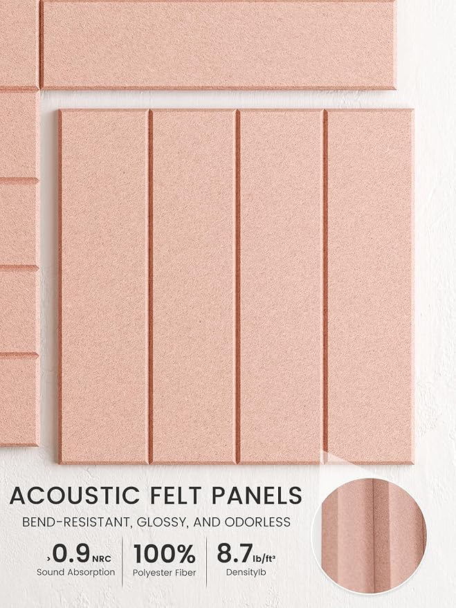 Bumusty Large Cork Board Alternative-48 x 36" Felt Bulletin Board Tiles, with 30 Pushpins, 70 Adhesive Tabs, Bold-Stripe 12-Pack, Cork Boards for Office Push Pin Board Felt Board-Pink