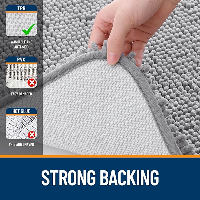 OLANLY Large Bathroom Rugs 44x32, Extra Soft Absorbent Chenille Bath Rugs, Rubber Backing Quick Dry, Machine Washable Bath Mats for Bathroom Floor, Tub and Shower, Home Decor Accessories, Grey