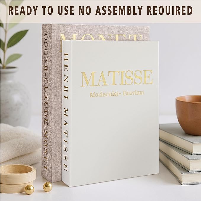 Decorative Books for Home Decor,Coffee Table Decor with Linen White Books Stack Bookshelf, Fake Book Double as Libros Decorativos and Photo Storage (3 Piece Set with Tray)