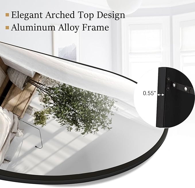 Rowjut Floor Full Length Mirror, Arched Mirrors Full Length 71"x30" Freestanding Large & with Aluminum Frame & Wall Mounted & Hanging or Leaning/Full Body Mirror for Bedroom, Black