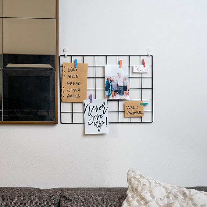ODOXIA 1 Pack Wire Wall Grid Panel | Hanging Home, Office & Kitchen Décor | Mesh Storage Organizer & Picture Frame | Grid Panels | Memo & Photo Grid | Photo Wall | Metal & Black