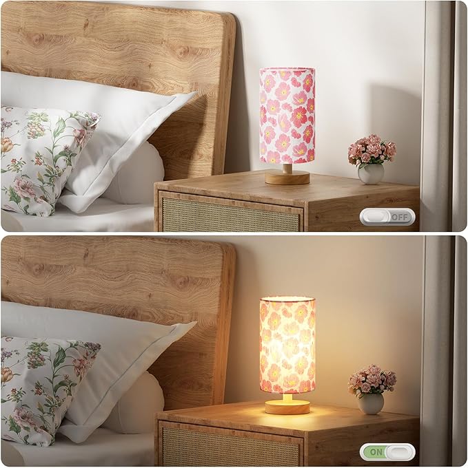 Fenmzee Cherry Table Lamp for Bedroom - Inline Control, Small Bedside Lamp with 3000K A15 LED Blub, Easy Assembly (Cherry Cream Shade, 9" Inline Control)