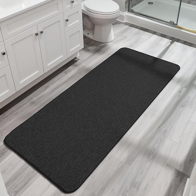 Bosap Bath Mat,Ultra Thin Bathroom Runner Rugs,Large Bath Mats for Bathroom,Quick Dry,Non-Slip,Machine Washable,Low Pile,Bath Rug,Shower Outside,Sink,Home Decor Accessories.Black,3'x4'(36x48inch)