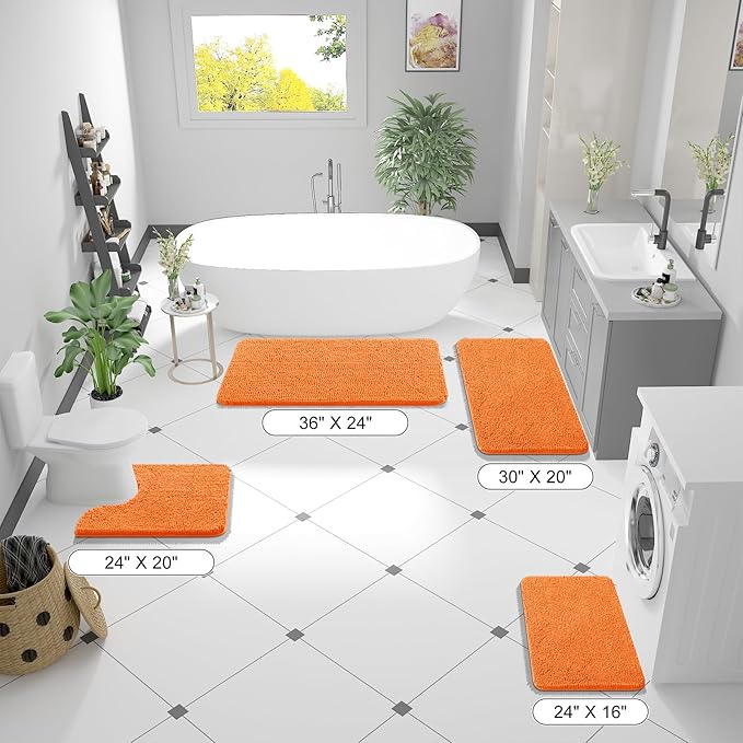 OLANLY Bathroom Runner Rugs 47x17, Extra Soft Absorbent Chenille Bath Rugs, Rubber Backing Quick Dry, Machine Washable Long Bath Mats for Bathroom Floor, Tub and Shower, Home Decor Accessories, Orange