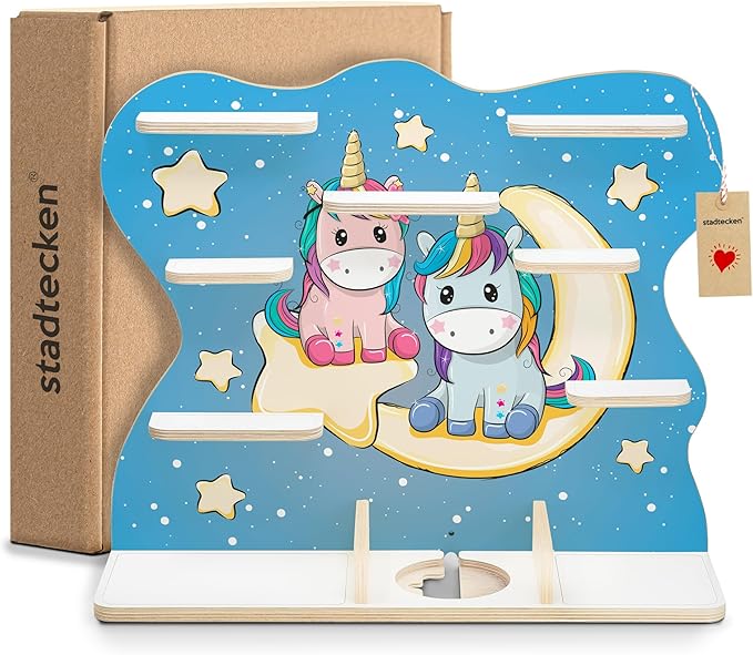 stadtecken Wooden Shelf for Music Box I Suitable for The Toniebox and ca. 50 Tonies I Perfect Storage in The Children's Room I for Setting up or Hanging (Large, Night Owls)