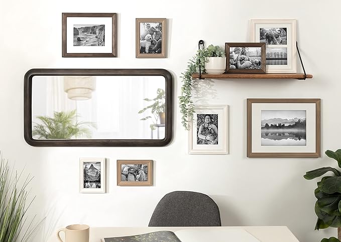Kate and Laurel Pao Modern Rounded Rectangular Wall Mirror; 17 x 32; Gray; Decorative Industrial Tall Wood Mirror with Radius Corners for Vertical or Horizontal Display