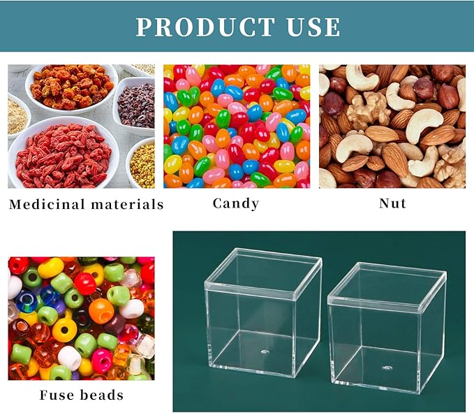 Acrylic Box, Dedoot 4 Pack Acrylic Small Box with Lid 2.3x2.3x2.3 Inch, Clear Plastic Square Cube Box Storage Organizer for Wedding, Party, Treats, Coin, Jewelry Accessories, 60x60x60mm
