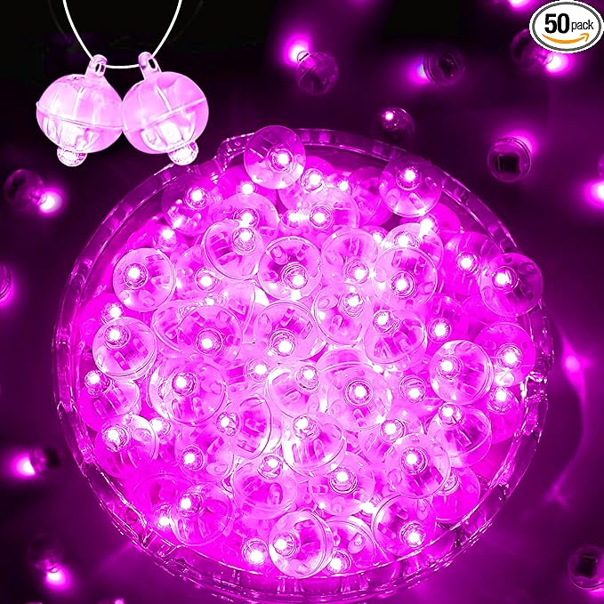 50PCs Mini Led Lights, Flash Led Balloons Light for Neon Party Lights, Paper Lanterns, Easter Eggs, Birthday Party, Wedding, Halloween, Christmas Decoration (Blinking Pink)