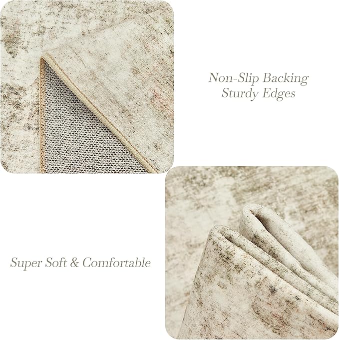 Soalmost Abstract Rug 8x10 Large Living Room Rugs Neutral Modern Washable Area Rugs for Bedroom Dining Room Non-Slip Stain Resistant Foldable Thin Rug Beige Gray