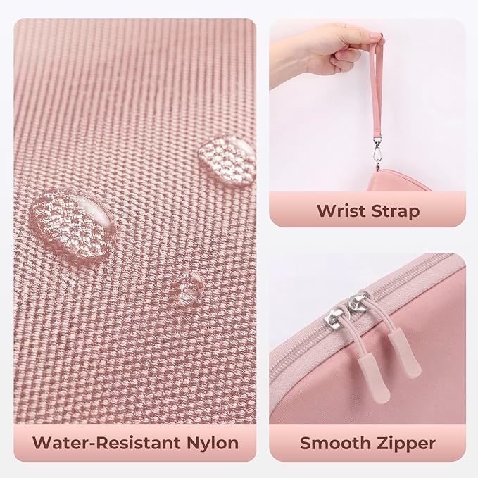 FYY Travel Cable Organizer - 8 Compartments Lightweight Water Resistant Tech Pouch with Wrist Strap, Portable Electronic Accessories Case for Cord Charger Storage for Travel Home Office, Pink (Small)