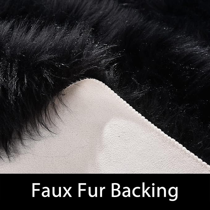 Latepis Black Shag Round Rug 5ft Washable Shaggy Circle Rugs Faux Fur Fuzzy Throw Rug for Living Room Bedroom Dorm Large Rugs Room Decor
