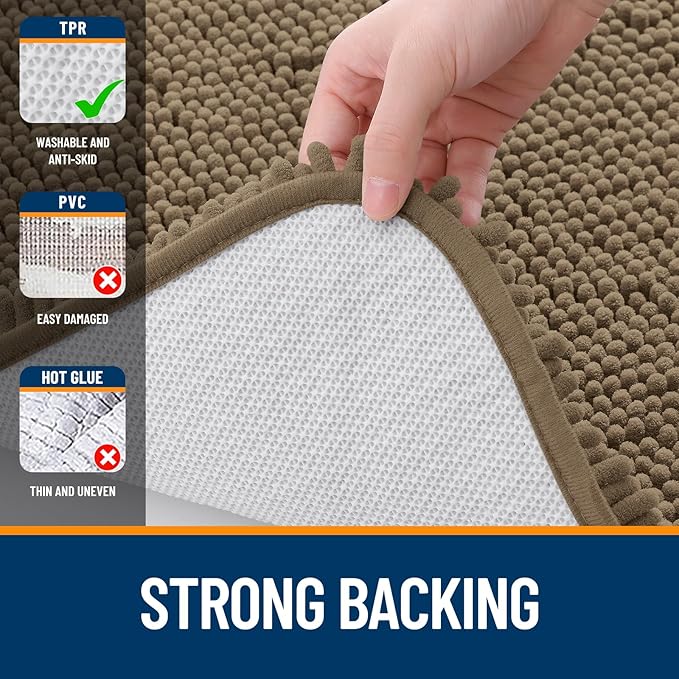 OLANLY Large Bathroom Rugs 44x32, Extra Soft Absorbent Chenille Bath Rugs, Rubber Backing Quick Dry, Machine Washable Bath Mats for Bathroom Floor, Tub and Shower, Home Decor Accessories, Tan