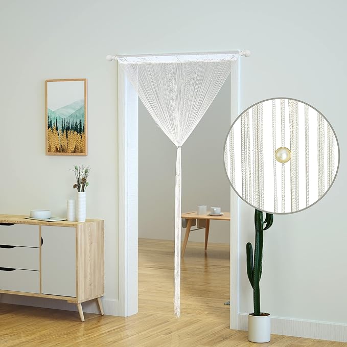 YaoYue Beaded Curtain Door String Curtains for Doorway Tassels Beads Hanging Fringe Hippie Room Divider Window Hallway Entrance Wall Closet Bedroom Privacy Decor (39×79in/100×200cm, Beige)