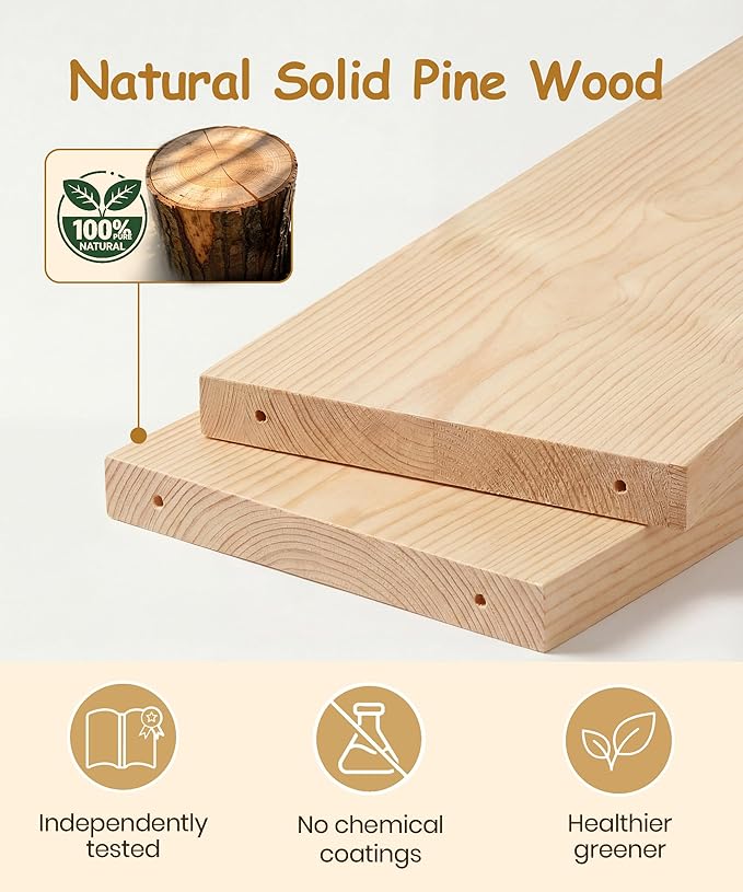 Nursery Book Shelves for Wall Set of 3, Natural Wood Bookshelves Wall Decor, Small Floating Shelf Organizer for Kids Room, Bedroom, Kitchen Spice Rack
