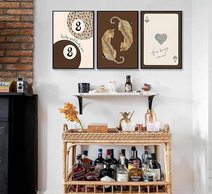 3pcs Trendy Leopard Canvas Wall Art Funky Lucky 8 Ball Posters Prints Preppy Room Aesthetic brown Cheetah Prints Wall Decor Pictures for living room Bedroom Dorm Apartment Unframed