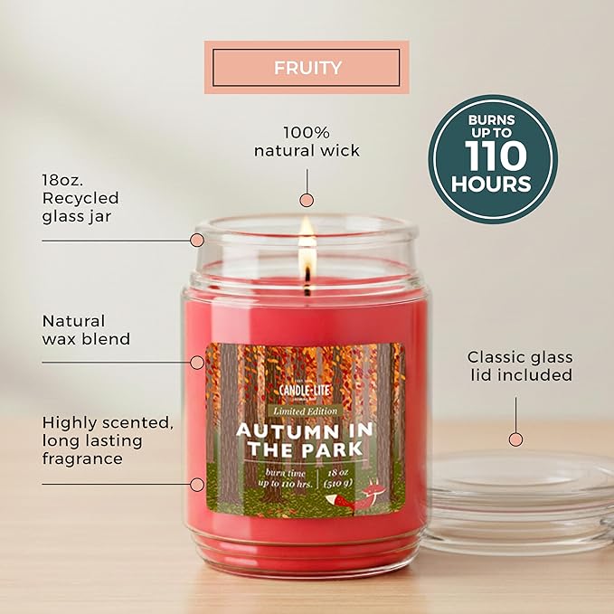 Candle-lite Fall Scented Candles, Macintosh Apple with Creamy Caramel, 18 oz Single-Wick Jar Candle, Proudly Poured in The USA, Autumn Home Decor, 110 Hours of Burn Time, Ideal Gift for Men and Women