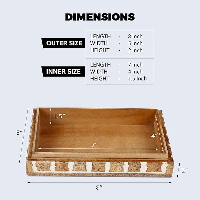 Handicrafts Home White Decorative Storage Box with Lid Wood Remote Control Box Coffee Table Storage Box Remote Holder for Living Room Decor – Resin Inlay Kept Safari Collection - 8x5x2