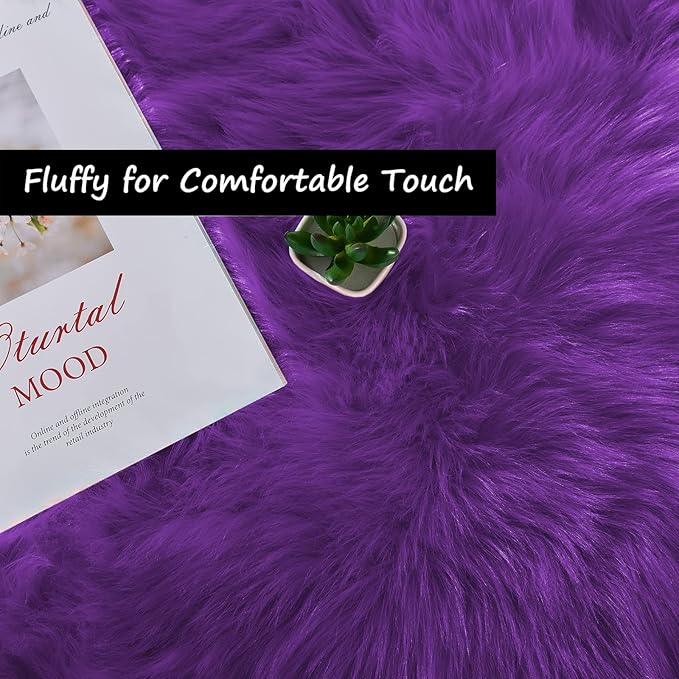 Goolela Purple Sheepskin Round Rug 6ft Fluffy Circle Fuzzy Faux Fur Carpet for Bedroom Living Room Plush Luxury Shaggy Washable