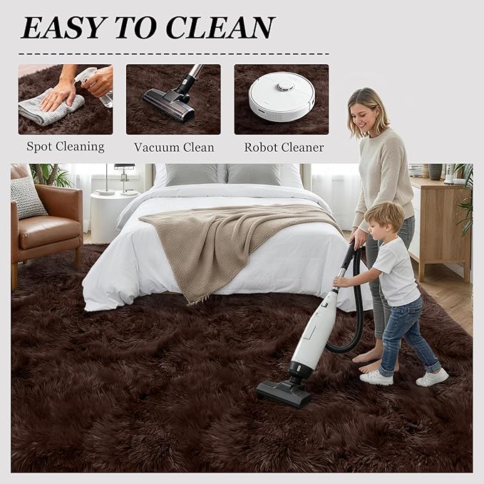 Fluffy 5x7 Area Rugs for Living Room Bedroom: Ultra Soft Shag Rug Non-Slip Non-Shedding Small Plush Bedside Rug Indoor Floor Carpets for Kids Room Playroom Entryway Nursery Dorms Home Decor Brown