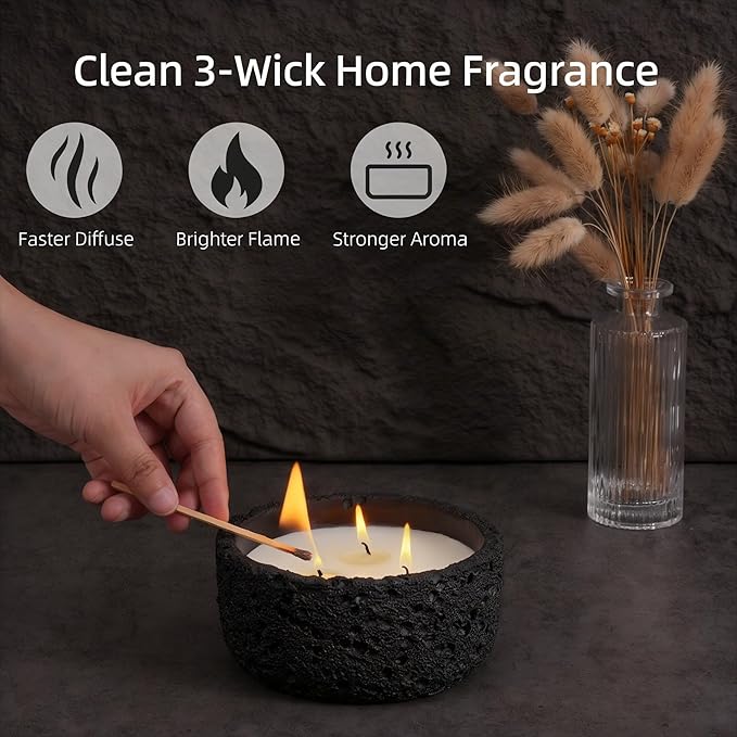 Viyffo 20oz Large Scented Candle - Sage & Eucalyptus, 3 Wick Home Scented Candle, Non Toxic Soy, Black Textured Ceramic Jar, Luxury Fragrance, Modern Home Décor & Spring Gift for Men and Women