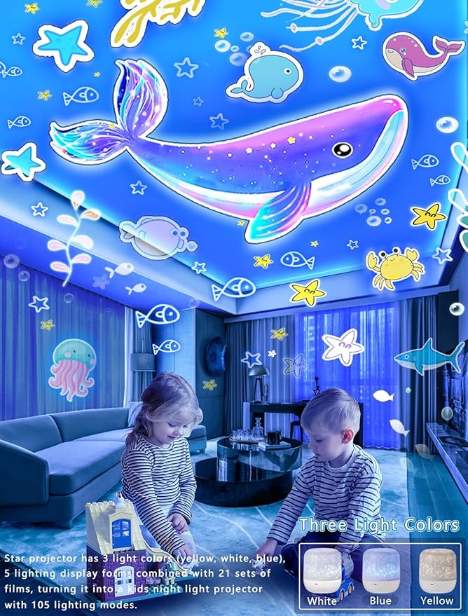 21 Sets of Films, Projector Night Light for Kids Bedroom, Baby Projector for Ceiling, Star Galaxy Night Lights with 360° Rotation Dimmable for Kids Baby Girls, Birthday, Christmas, Nursery, Room Decor