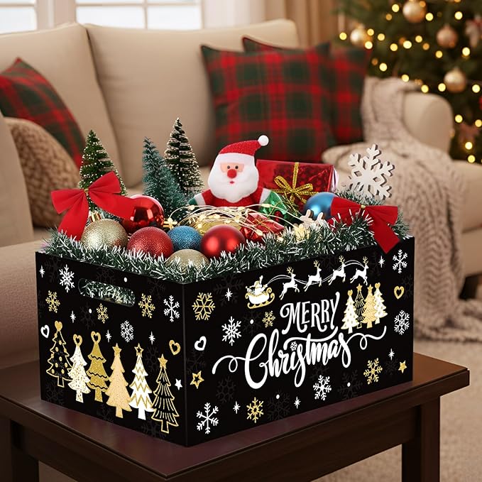 Soaoo Christmas Wooden Crate 11.4 x 8.3 x 5.4 Inch Merry Christmas Storage Box with Handles Decorative Rustic Farmhouse Wood Basket for Xmas Hot Cocoa Bar Candy Pet Table Decor (Black)