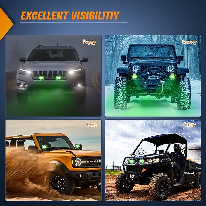 Nilight 4 inch Led Light Pod Green Spot Driving Fog Lights 2PCS 18W Off Road Fishing Hunting Emergency Safety Signal Deck Trailer Hunting Lighting for UTV Pick-up Van Boat Tractor